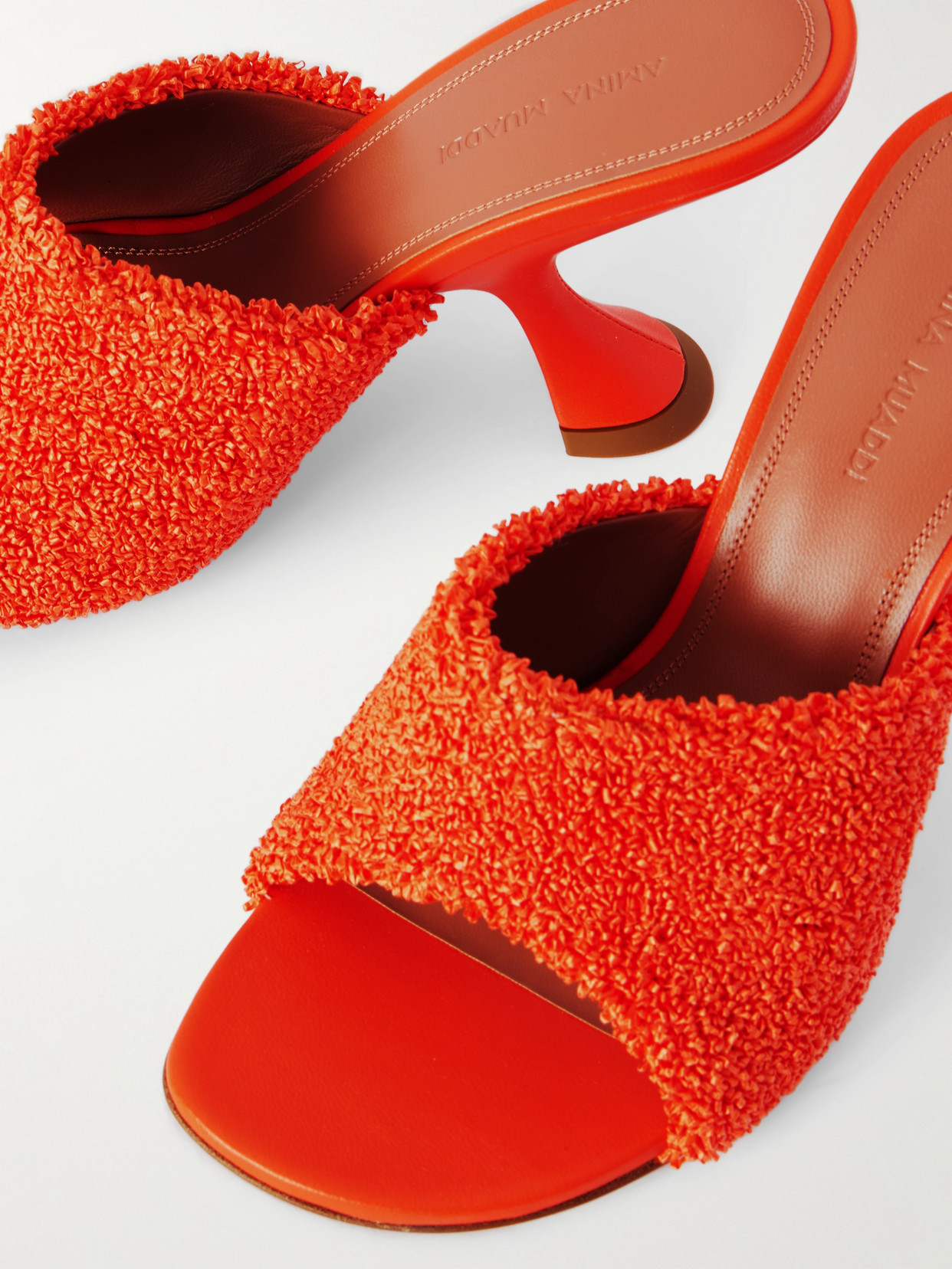 Amina Muaddi Taylor Leather-trimmed Raffia Mules