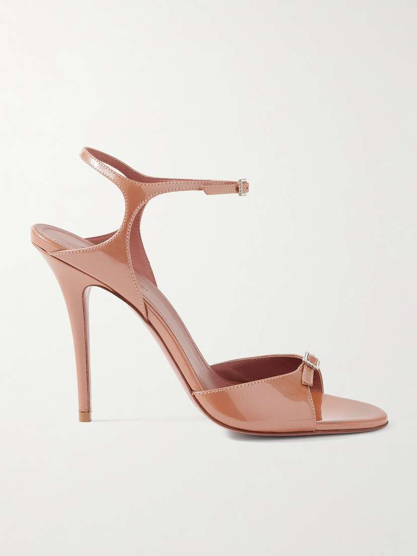 Amina Muaddi Adut Crystal-embellished Buckled Patent-leather Sandals