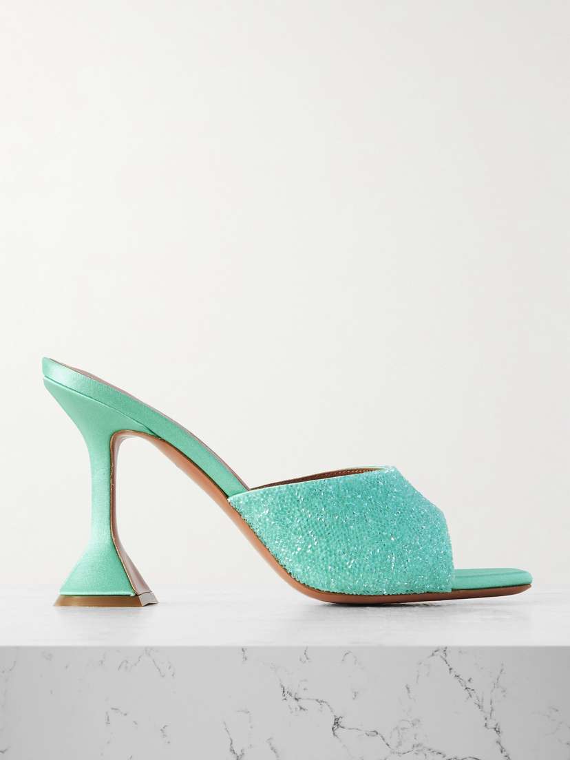 Amina Muaddi Lupita Crystal-embellished Satin Mules