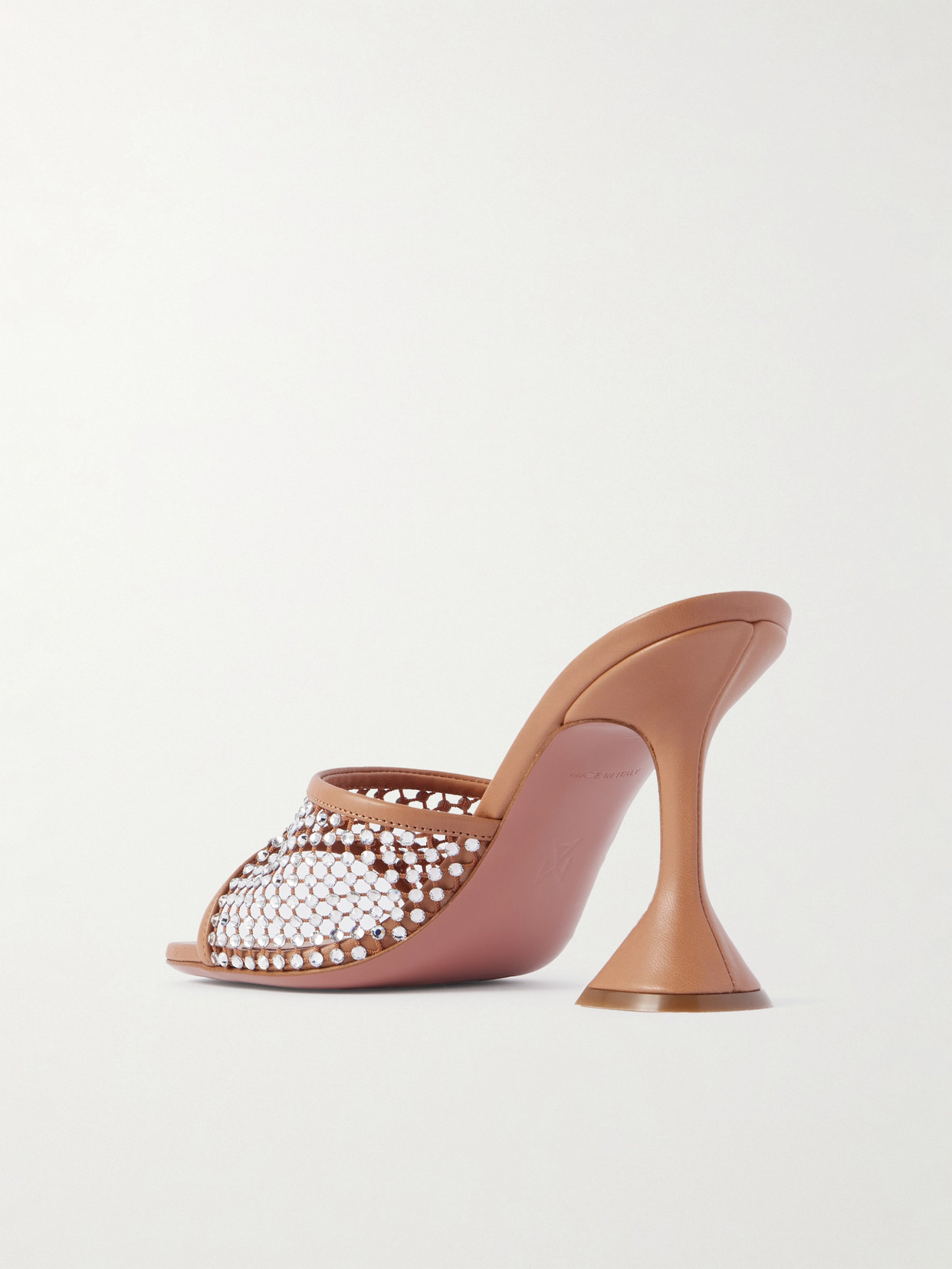 Shop Amina Muaddi Lupita Crystal-embellished Fishnet And Leather Mules