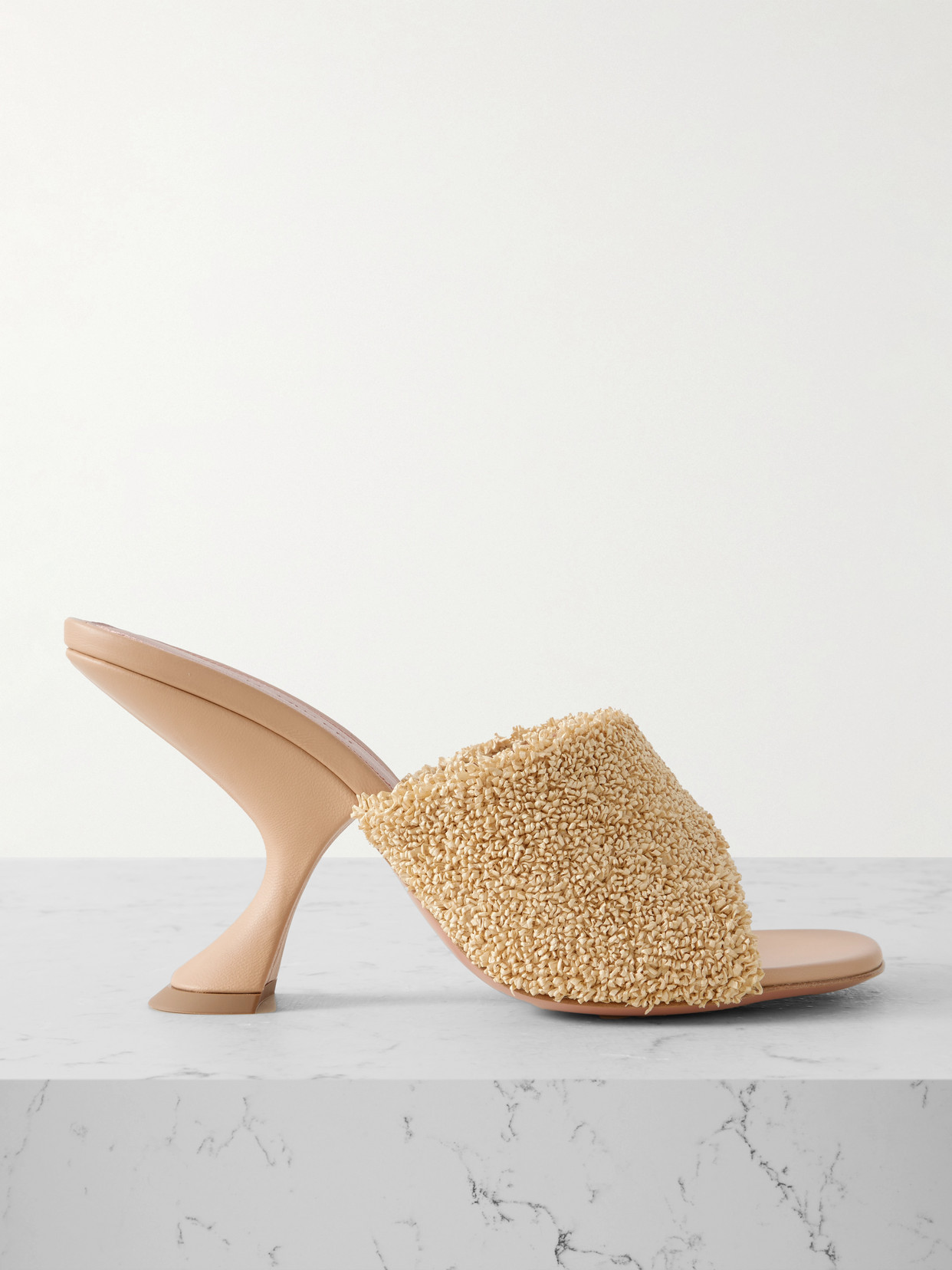 Amina Muaddi Taylor Leather-trimmed Raffia Mules In Nude