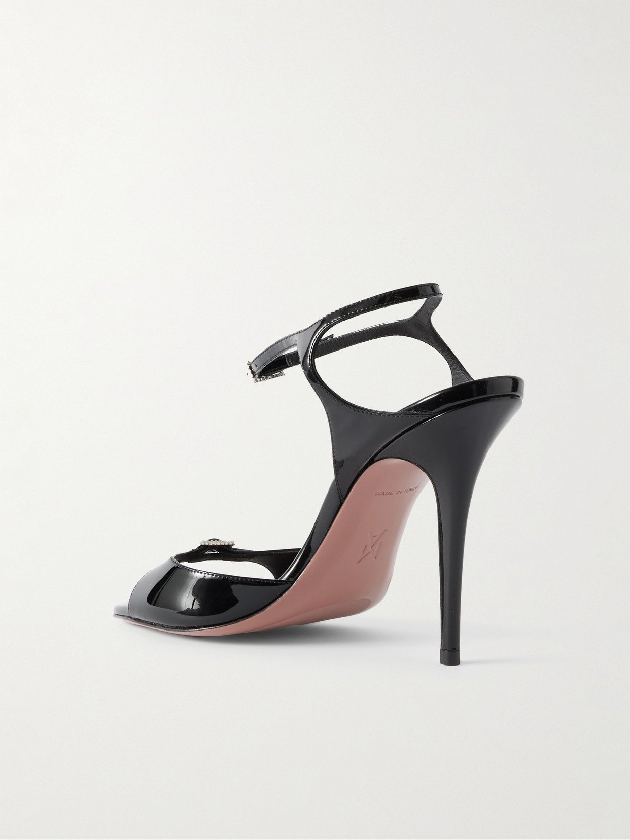 Amina Muaddi Adut Crystal-embellished Buckled Patent-leather Sandals In Black