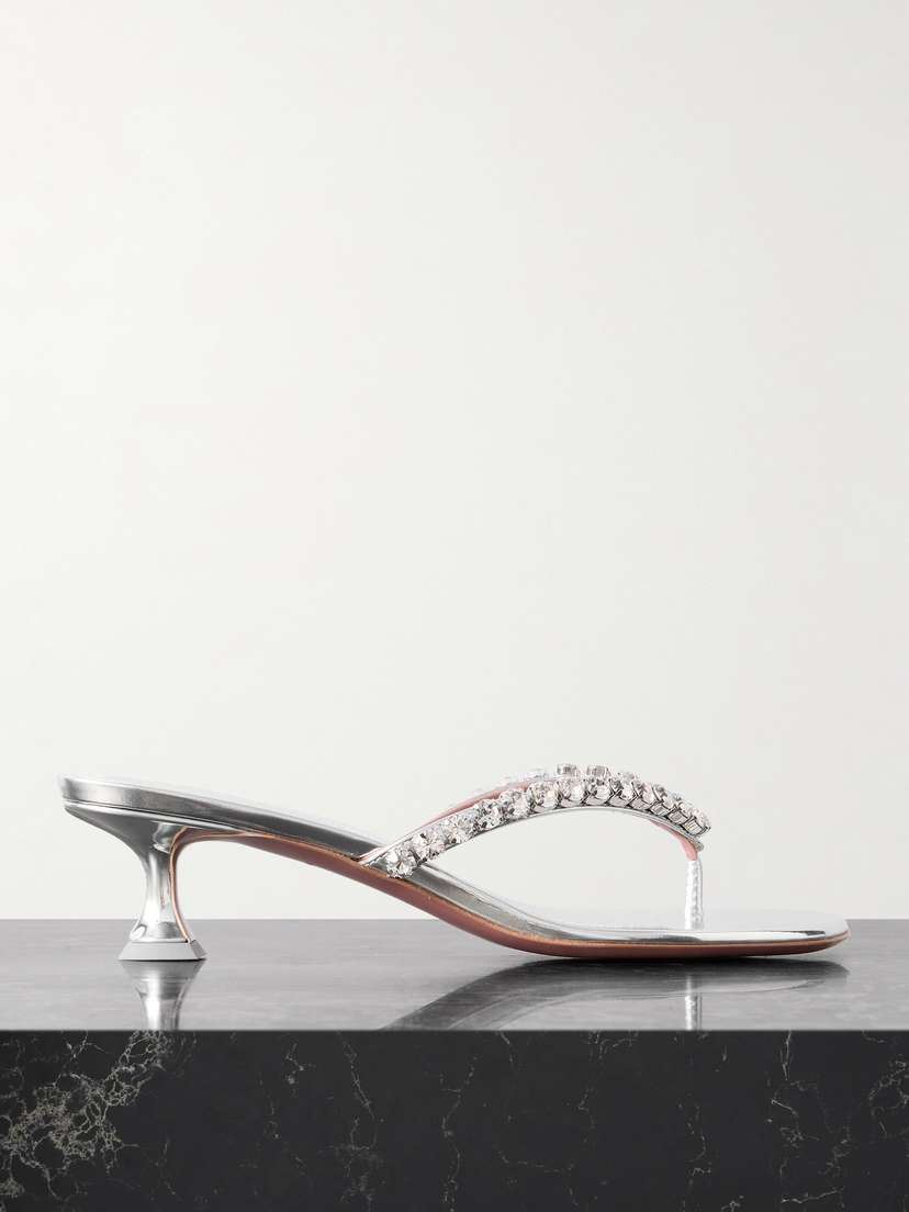 Amina Muaddi Gigi Crystal-embellished Metallic Leather Sandals