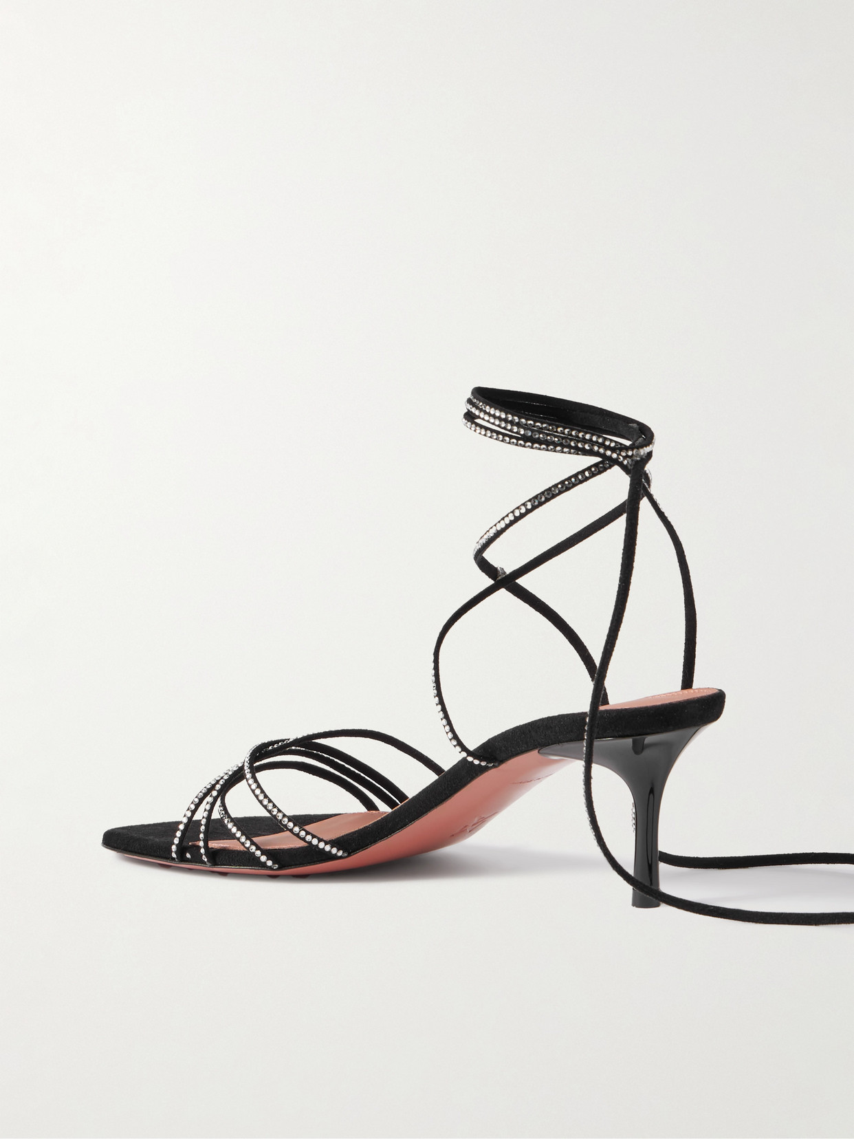 Shop Amina Muaddi Lori Lace Up Crystal-embellished Suede Sandals