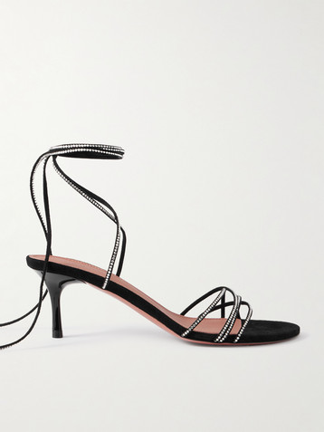 AMINA MUADDI Lori Lace Up crystal-embellished suede sandals