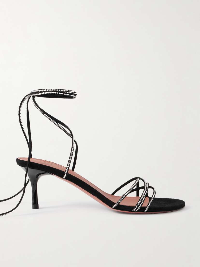 Amina Muaddi Lori Lace Up Crystal-embellished Suede Sandals