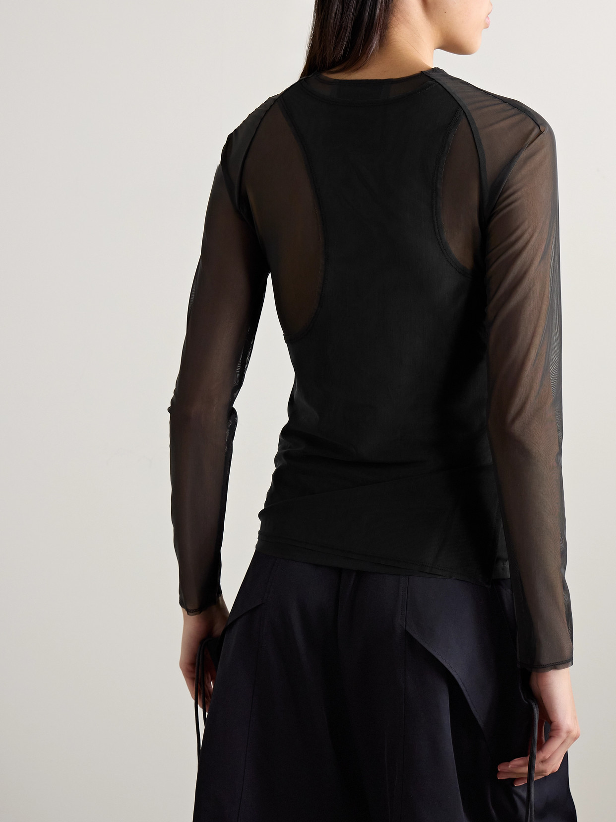 Shop Adidas Originals + Y-3 Layered Stretch Recycled-mesh Shirt In Black