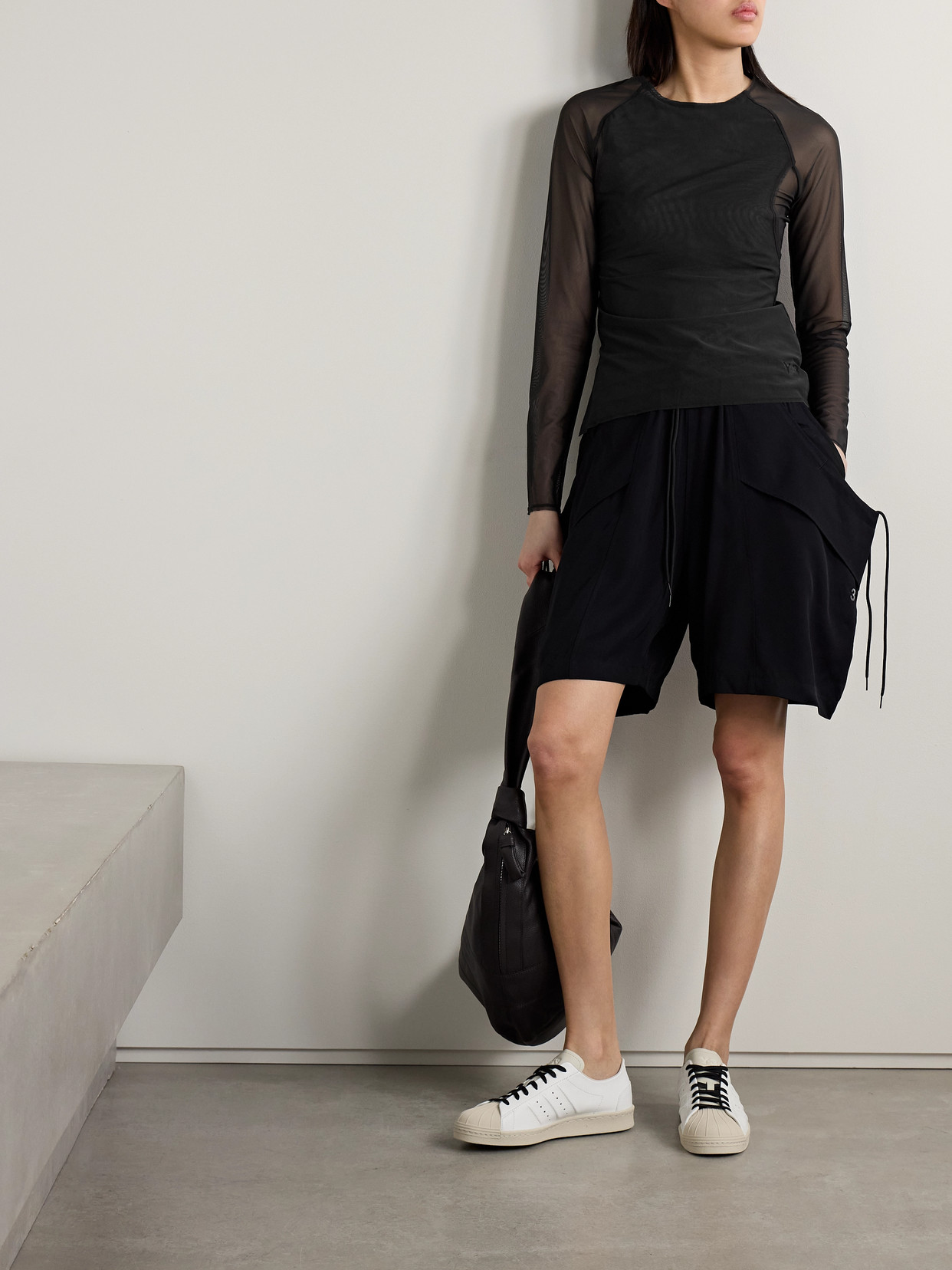Shop Adidas Originals + Y-3 Layered Stretch Recycled-mesh Shirt In Black