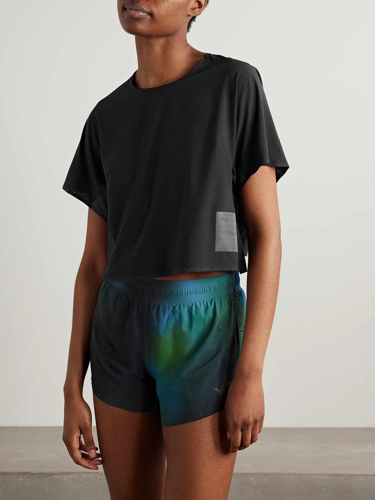 Adidas Originals + Y-3 Cropped Appliquéd Recycled-mesh T-shirt In Black