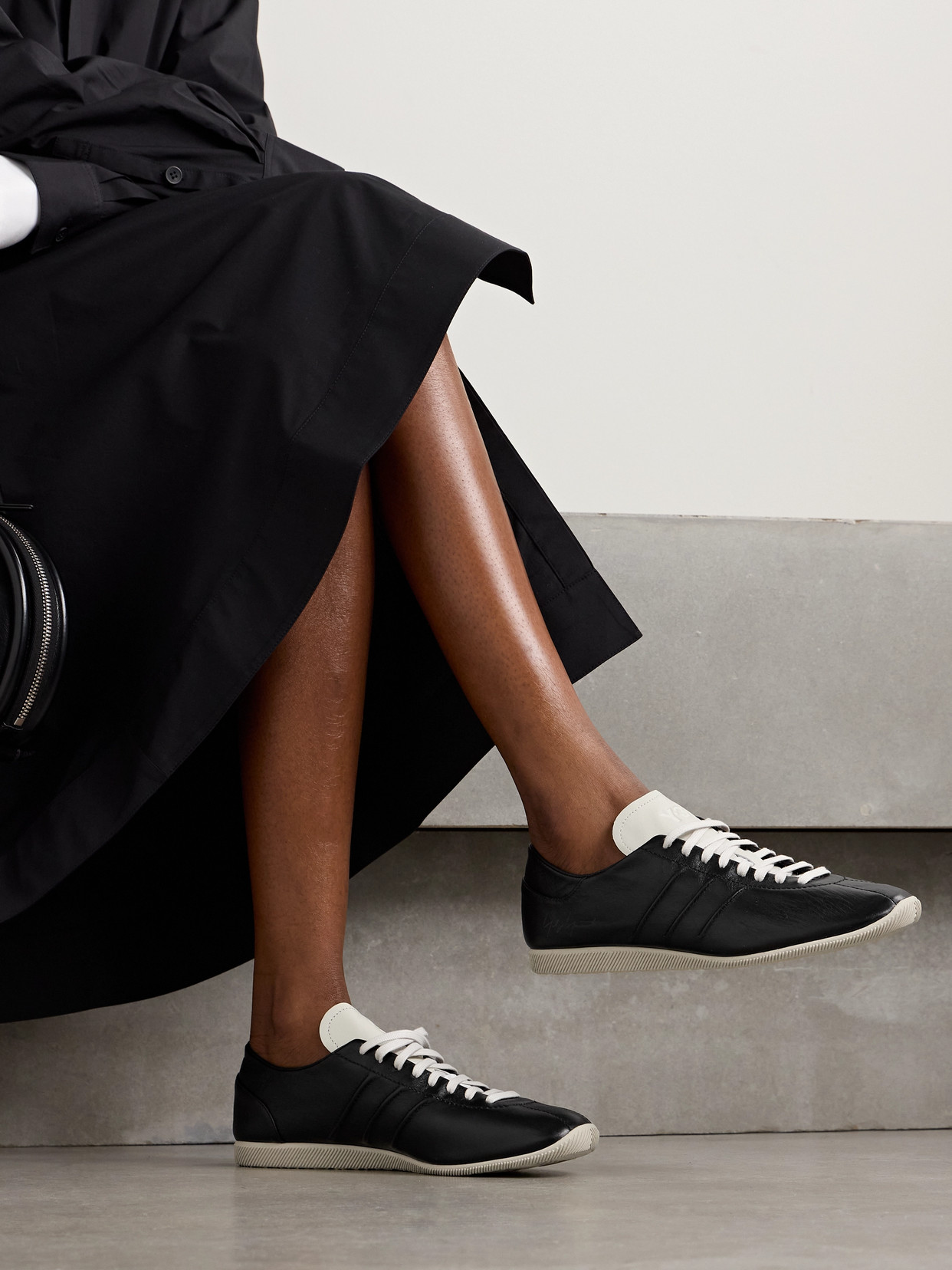 Adidas Originals + Y-3 Leather Sneakers In Black