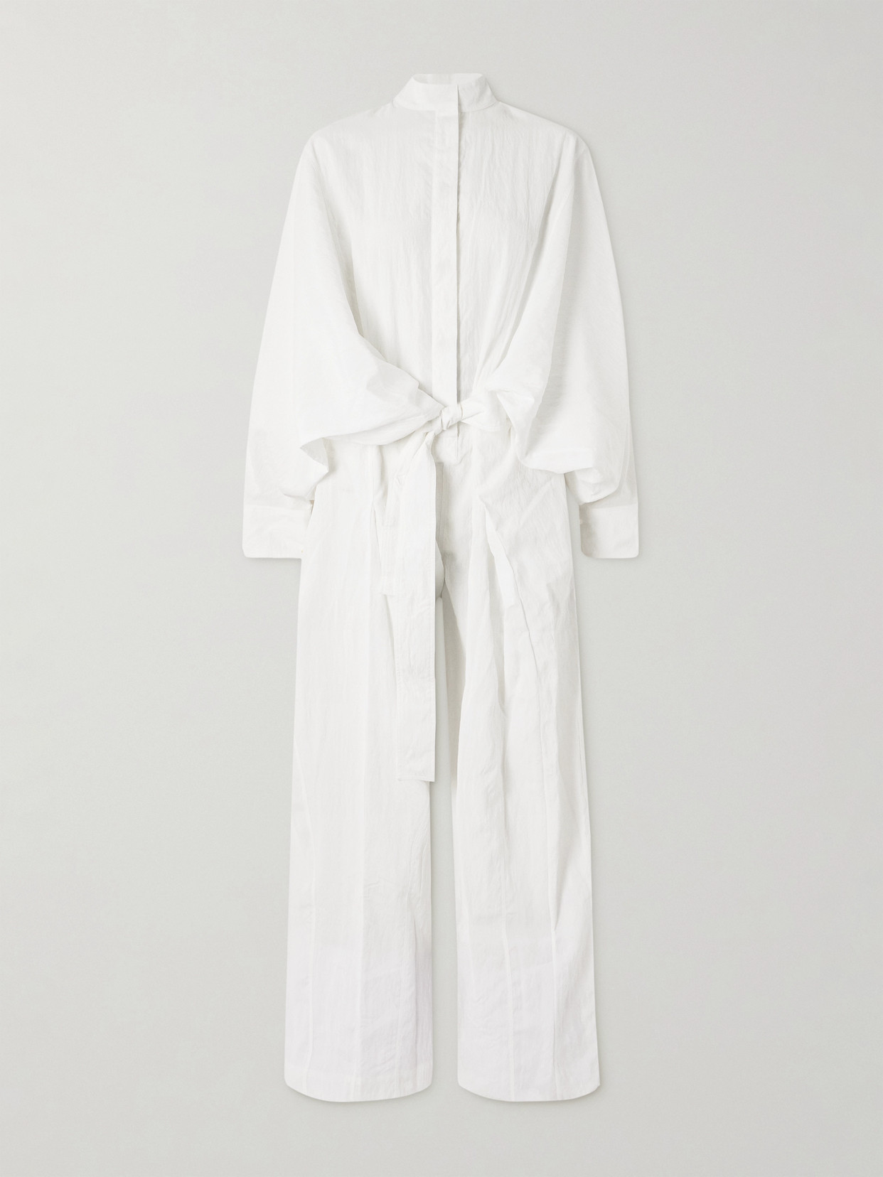Ferragamo Belted Crinkled-shell Jumpsuit In White
