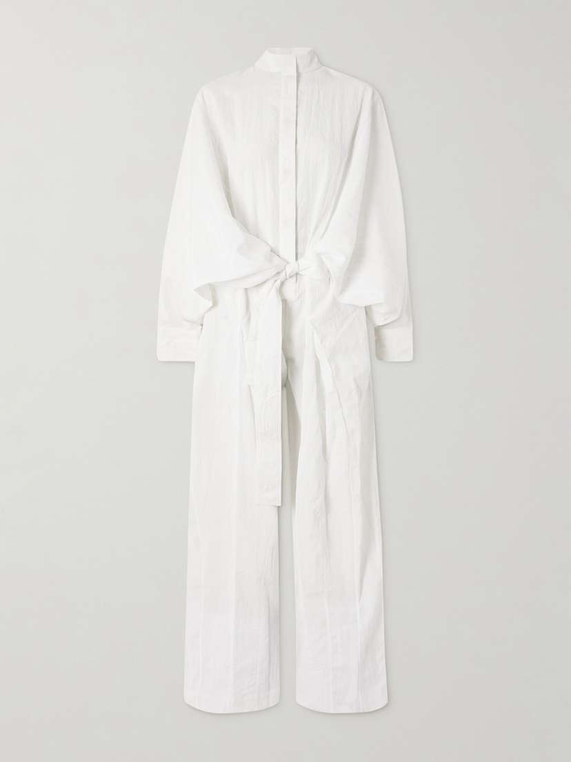 Ferragamo Belted Crinkled-shell Jumpsuit