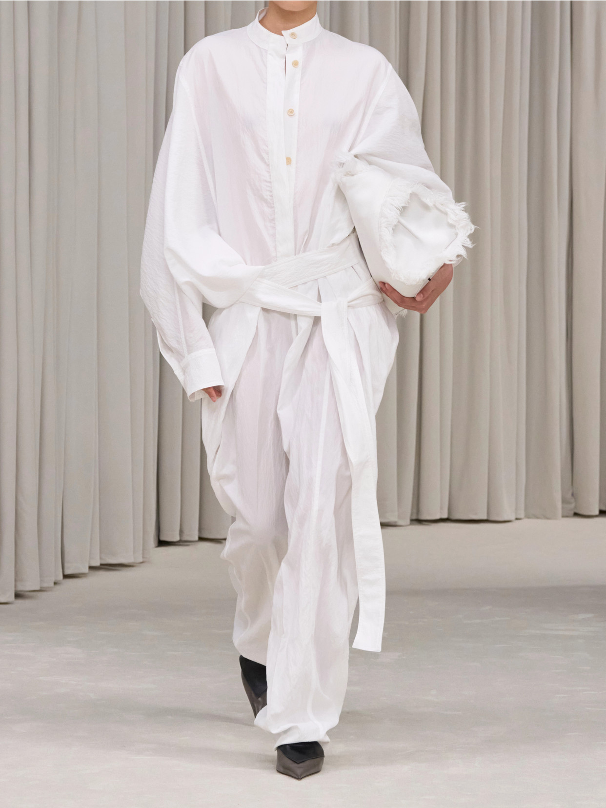 FERRAGAMO BELTED CRINKLED-SHELL JUMPSUIT