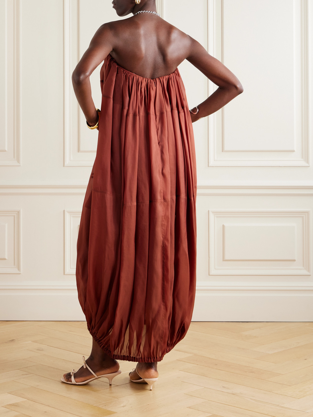 Ferragamo Burgundy Voluminous Bustier Maxi Dress In Red