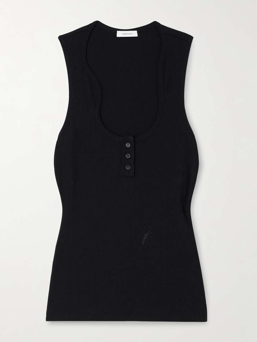 Ferragamo Ribbed Cotton Tank