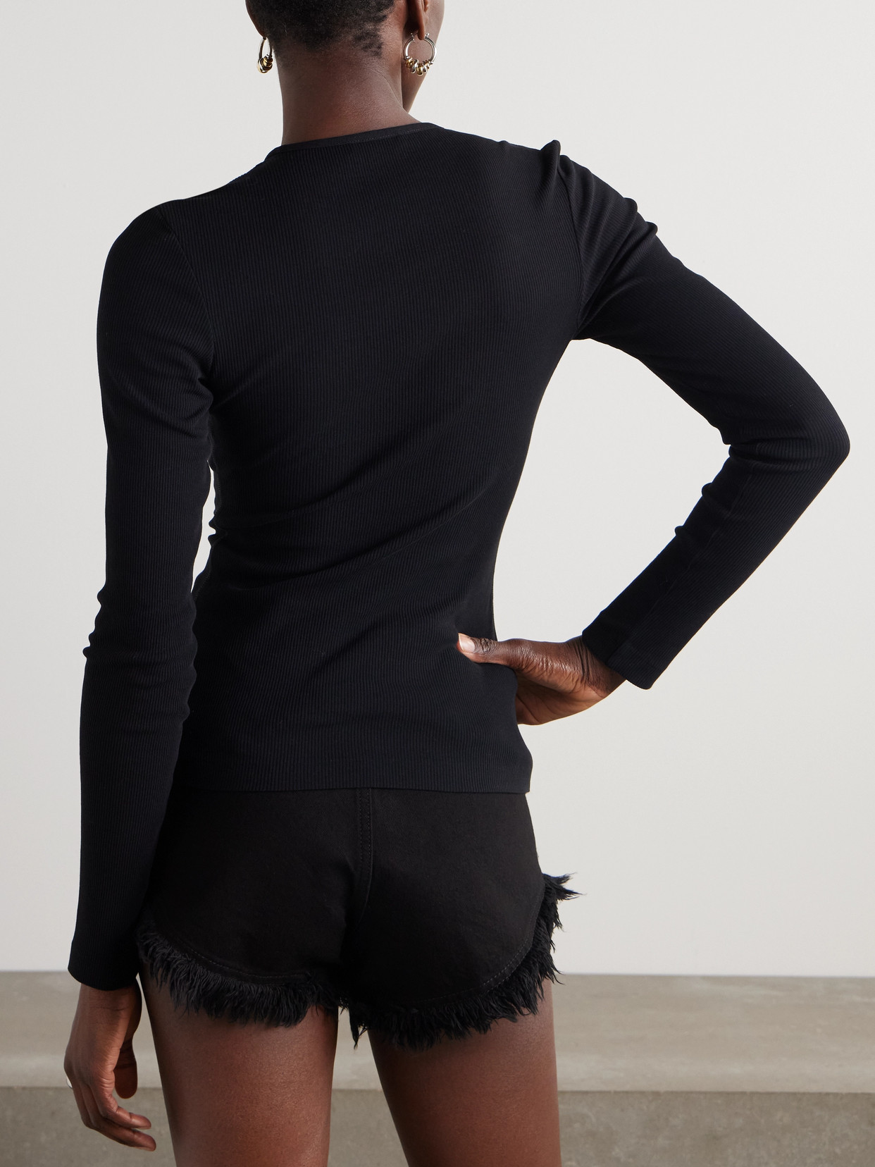 Ferragamo Ribbed Cotton Top In Black