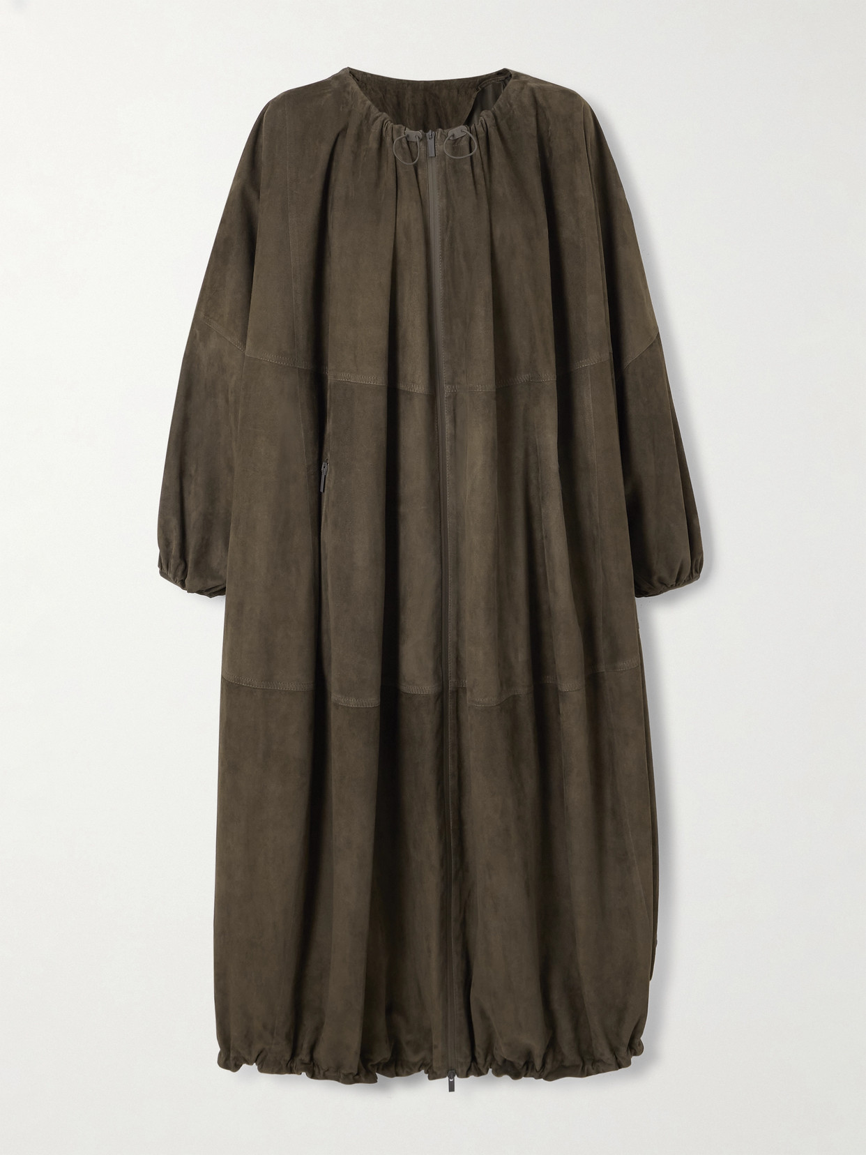 Ferragamo Oversized Paneled Suede Coat In Brown