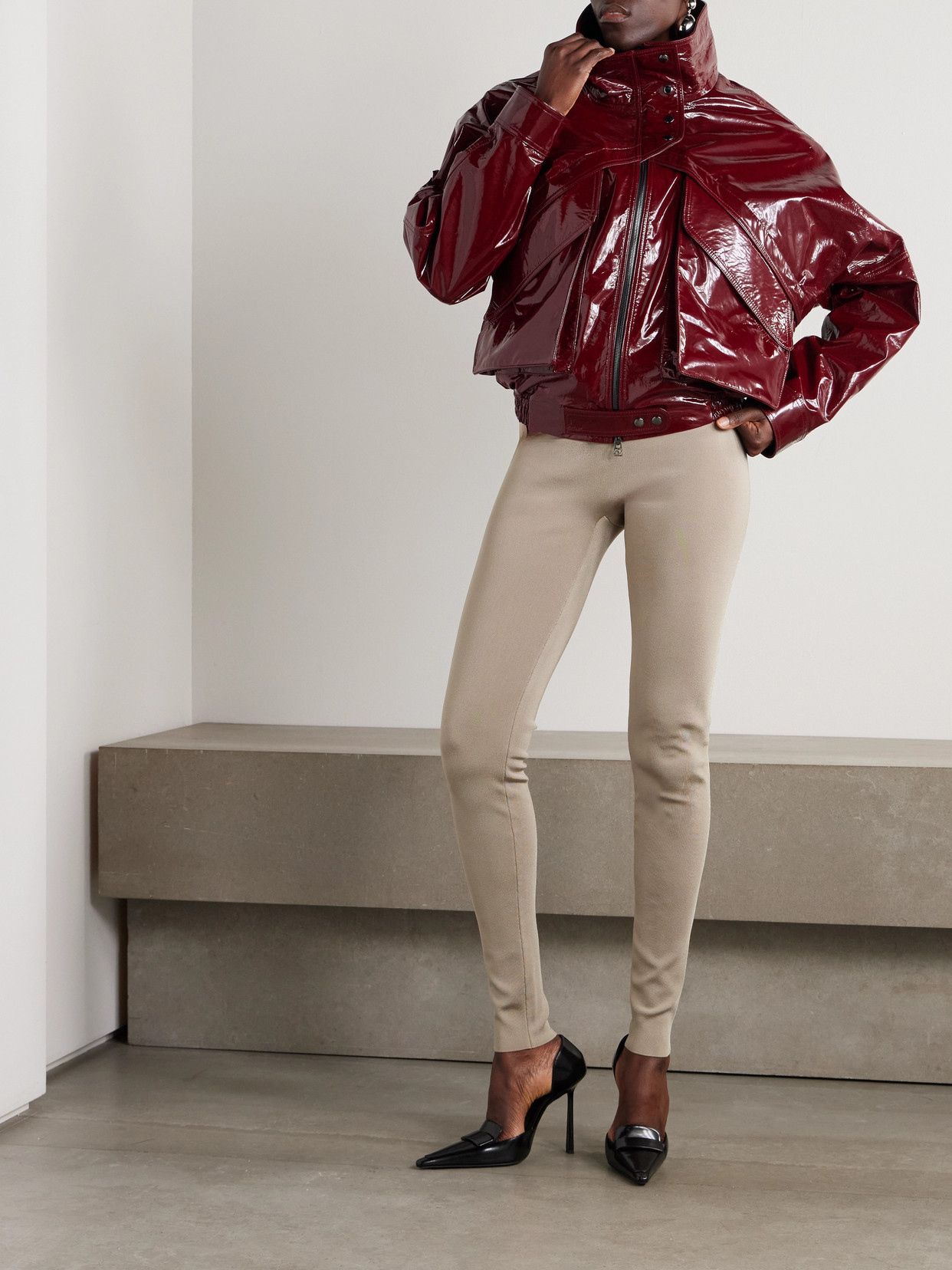Ferragamo Stretch-knit Leggings In Brown