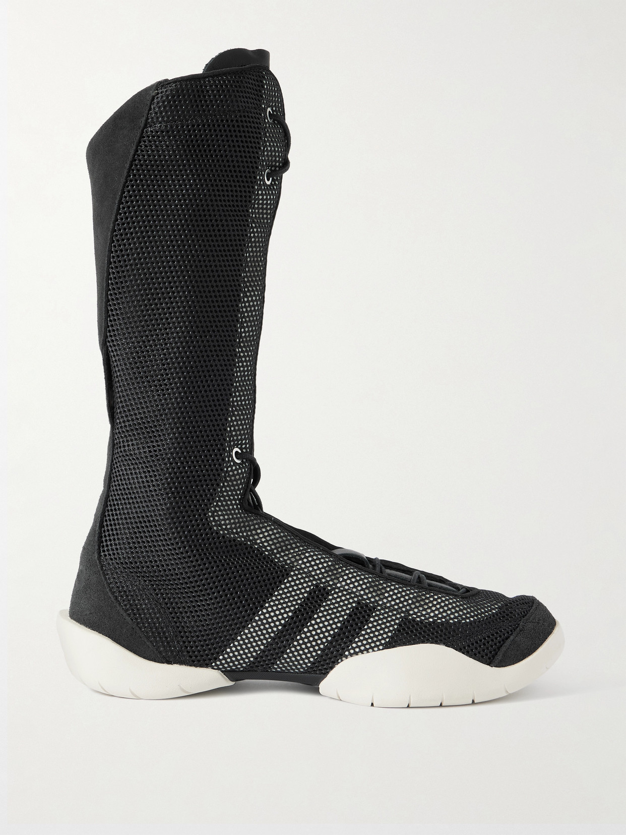Adidas Originals + Y-3 Regu Leather And Suede-trimmed Mesh Knee Boots In Black
