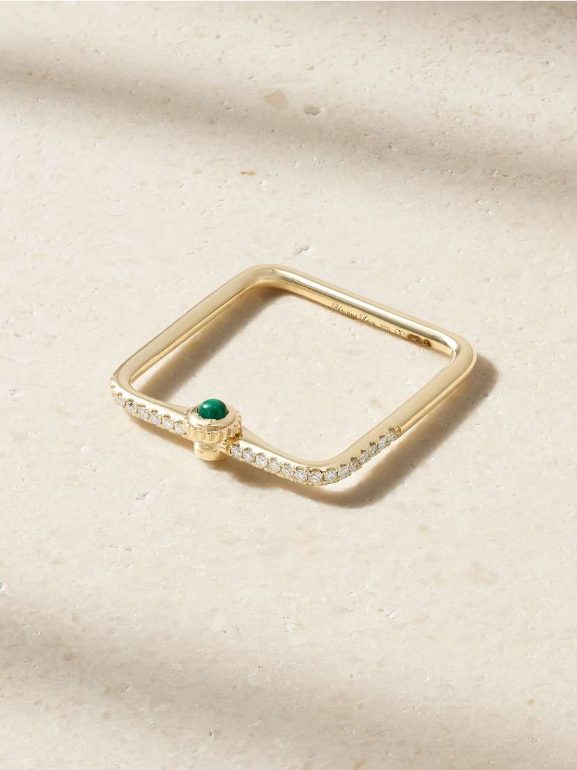 Yvonne Léon Mini Gousset 9-karat Gold, Diamond And Malachite Ring
