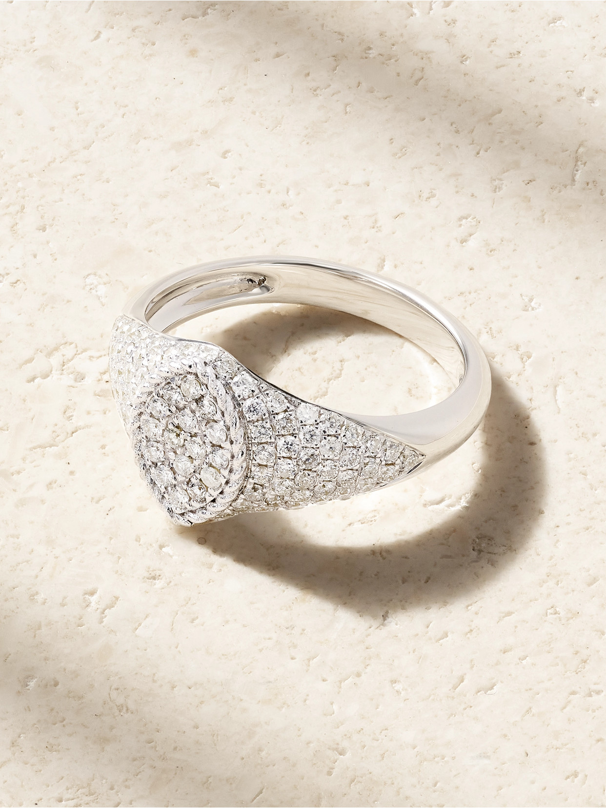 Yvonne Léon Baby Chevalière Marquise 9-karat White Gold Diamond Signet Ring In Silver
