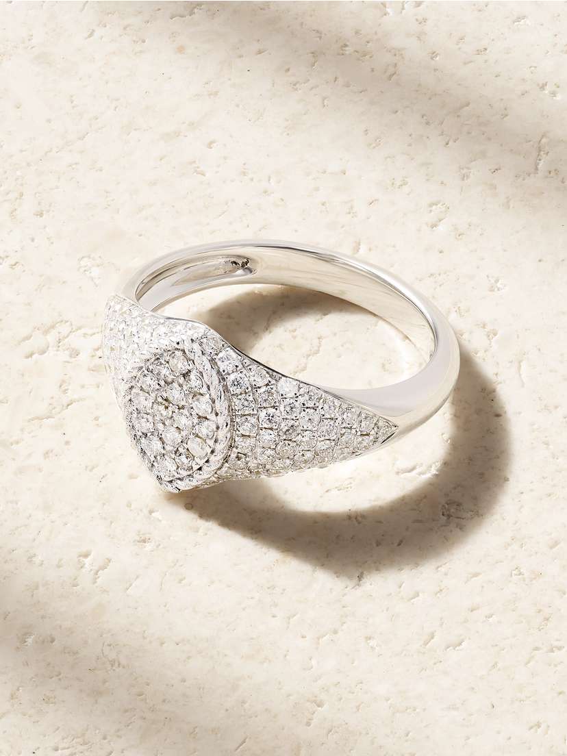 Yvonne Léon Baby Chevalière Marquise 9-karat White Gold Diamond Signet Ring