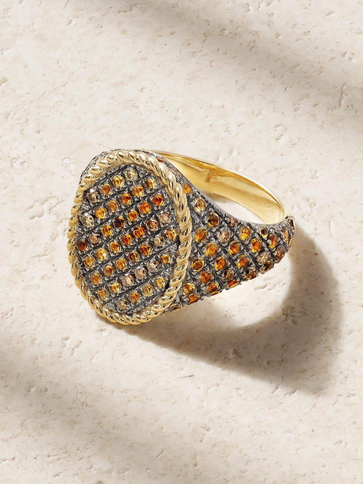 Yvonne Léon Chevalière Ovale 9-karat Gold, Diamond And Citrine Signet Ring