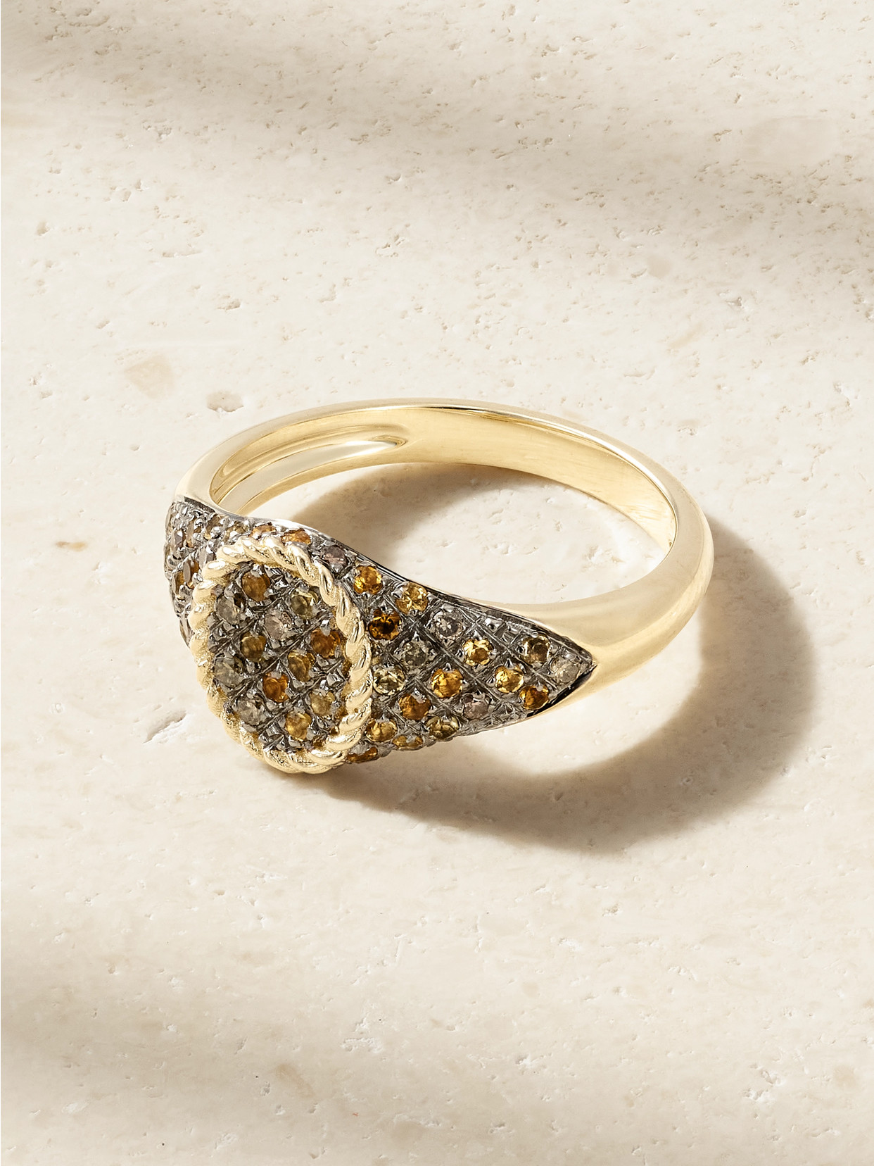 Yvonne Léon Baby Chevalière Ovale 9-karat Gold, Diamond And Citrine Signet Ring