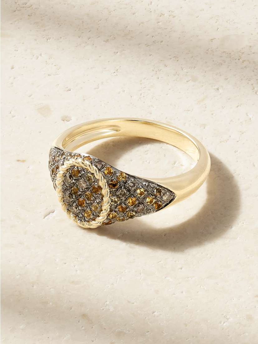 Yvonne Léon Baby Chevalière Ovale 9-karat Gold, Diamond And Citrine Signet Ring