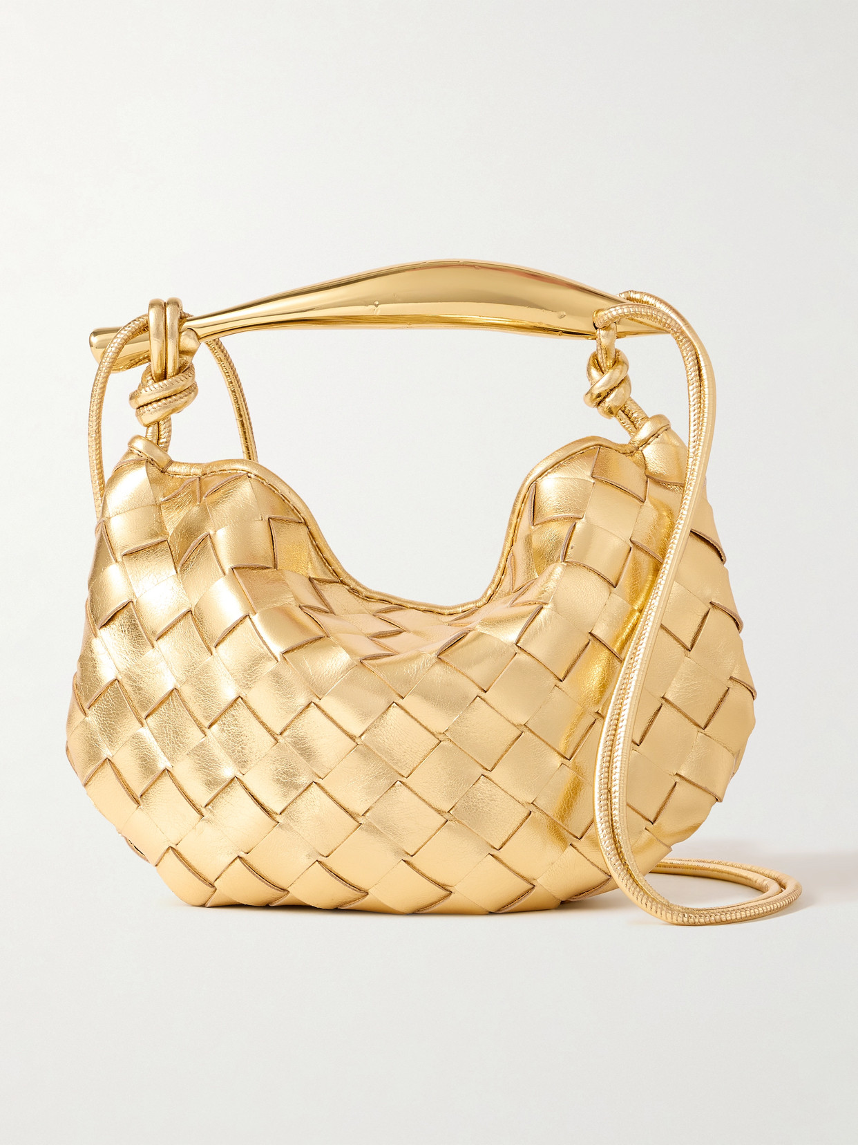 Bottega Veneta Sardine Mini Intrecciato Metallic Leather Shoulder Bag In Gold