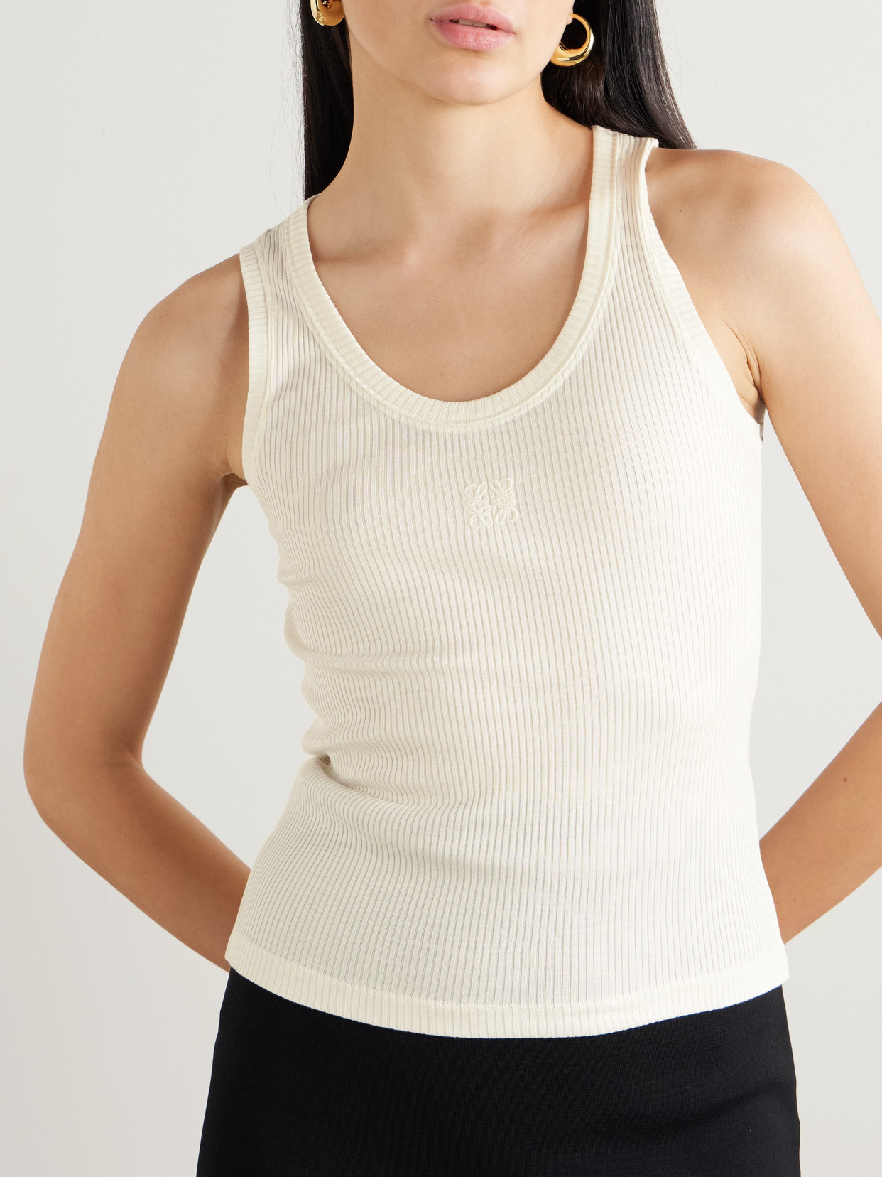 Loewe Anagram Embroidered Ribbed Silk-jersey Tank In White