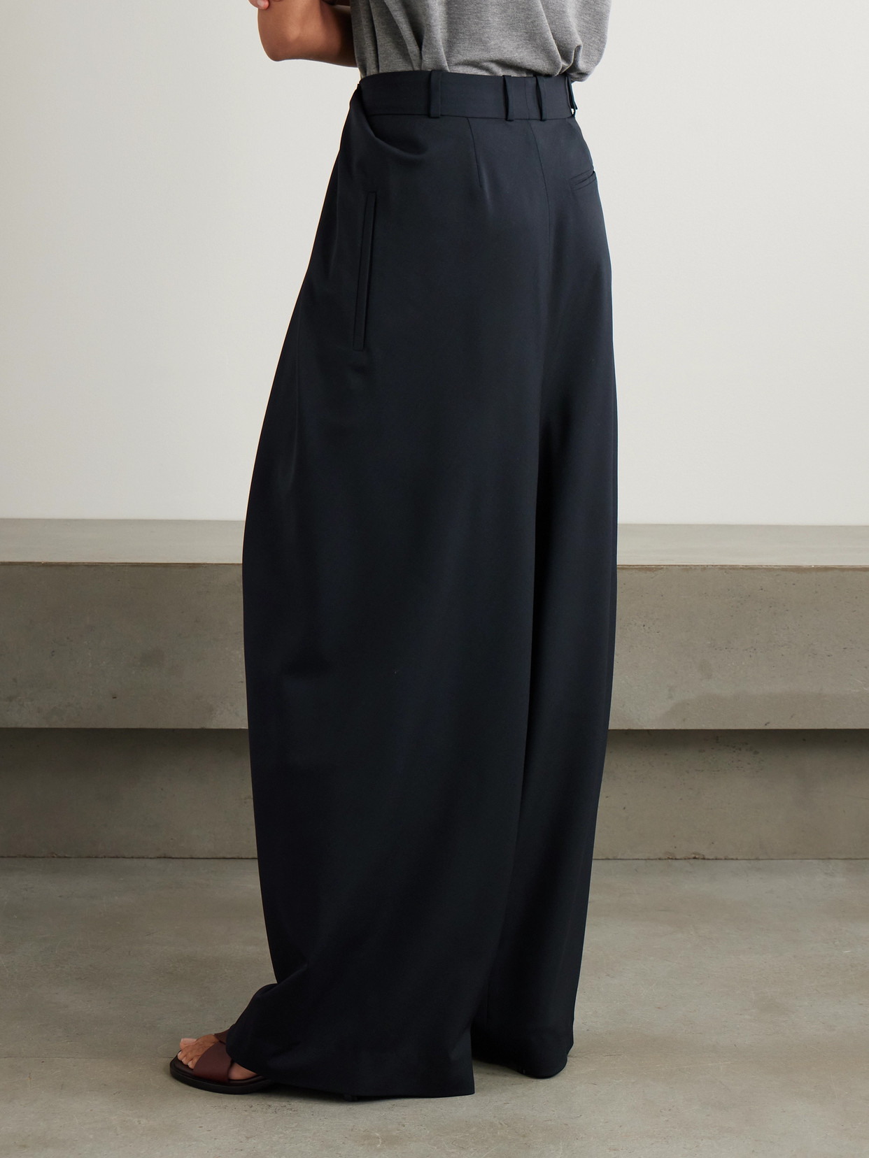 Shop Loewe Paneled Draped Wool Pants In Blue