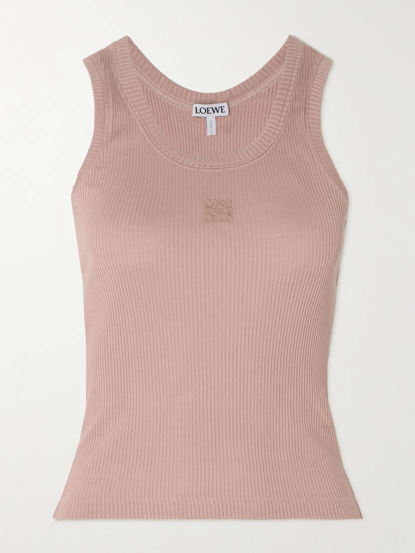 Loewe Anagram Embroidered Ribbed Silk-jersey Tank