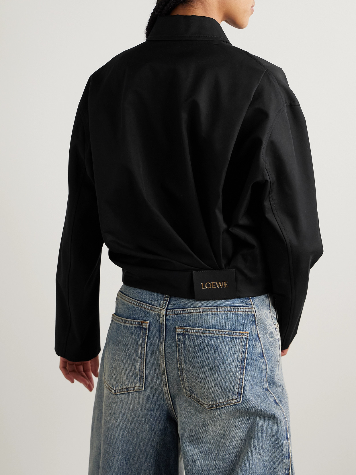Loewe Gathered Cotton And Silk-blend Twill Jacket In Black