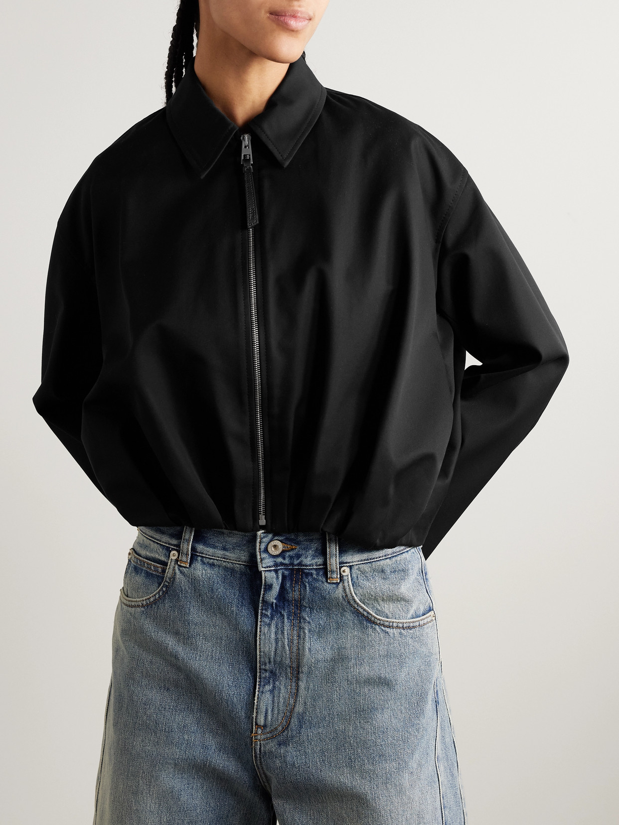 Loewe Gathered Cotton And Silk-blend Twill Jacket In Black