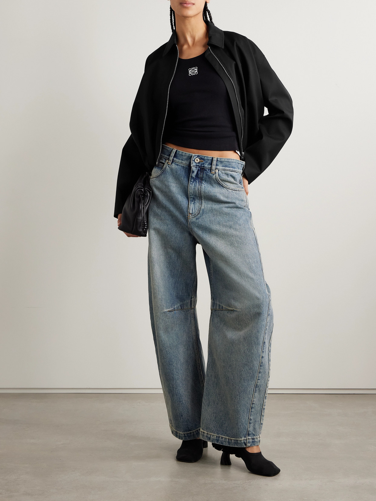 Loewe Gathered Cotton And Silk-blend Twill Jacket In Black