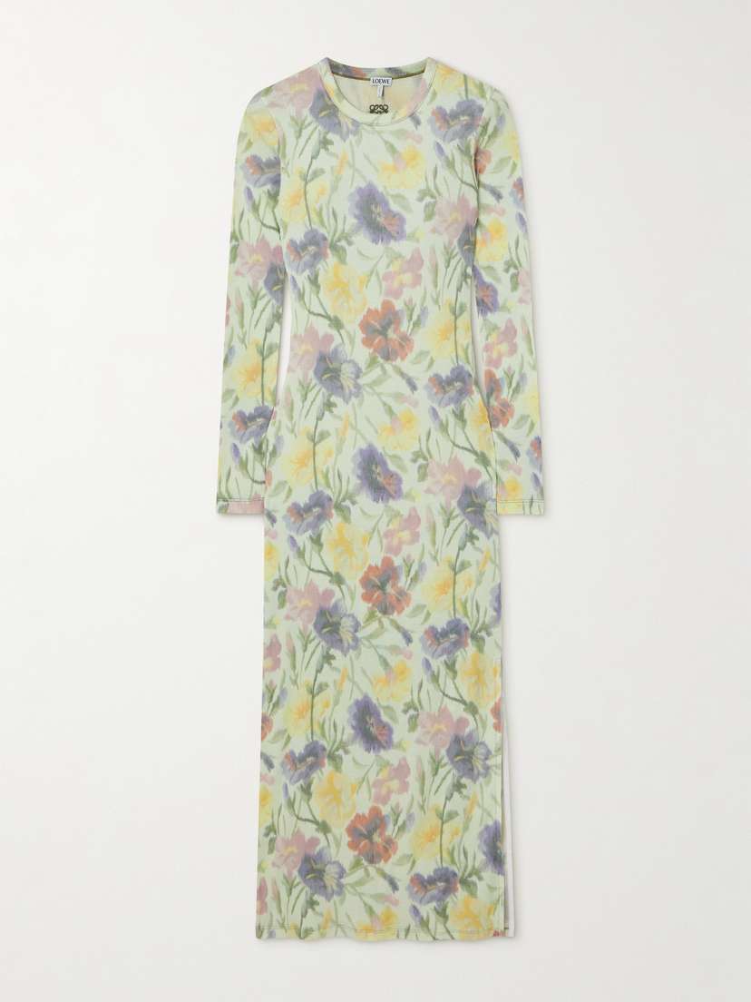 Loewe Floral-print Ribbed Silk And Cotton-blend Midi Dress