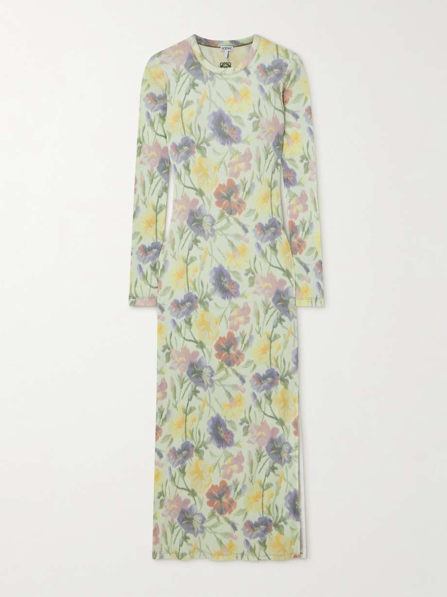 floral-print ribbed silk and cotton-blend midi dress