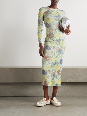 Loewe Floral-print ribbed silk and cotton-blend midi dress