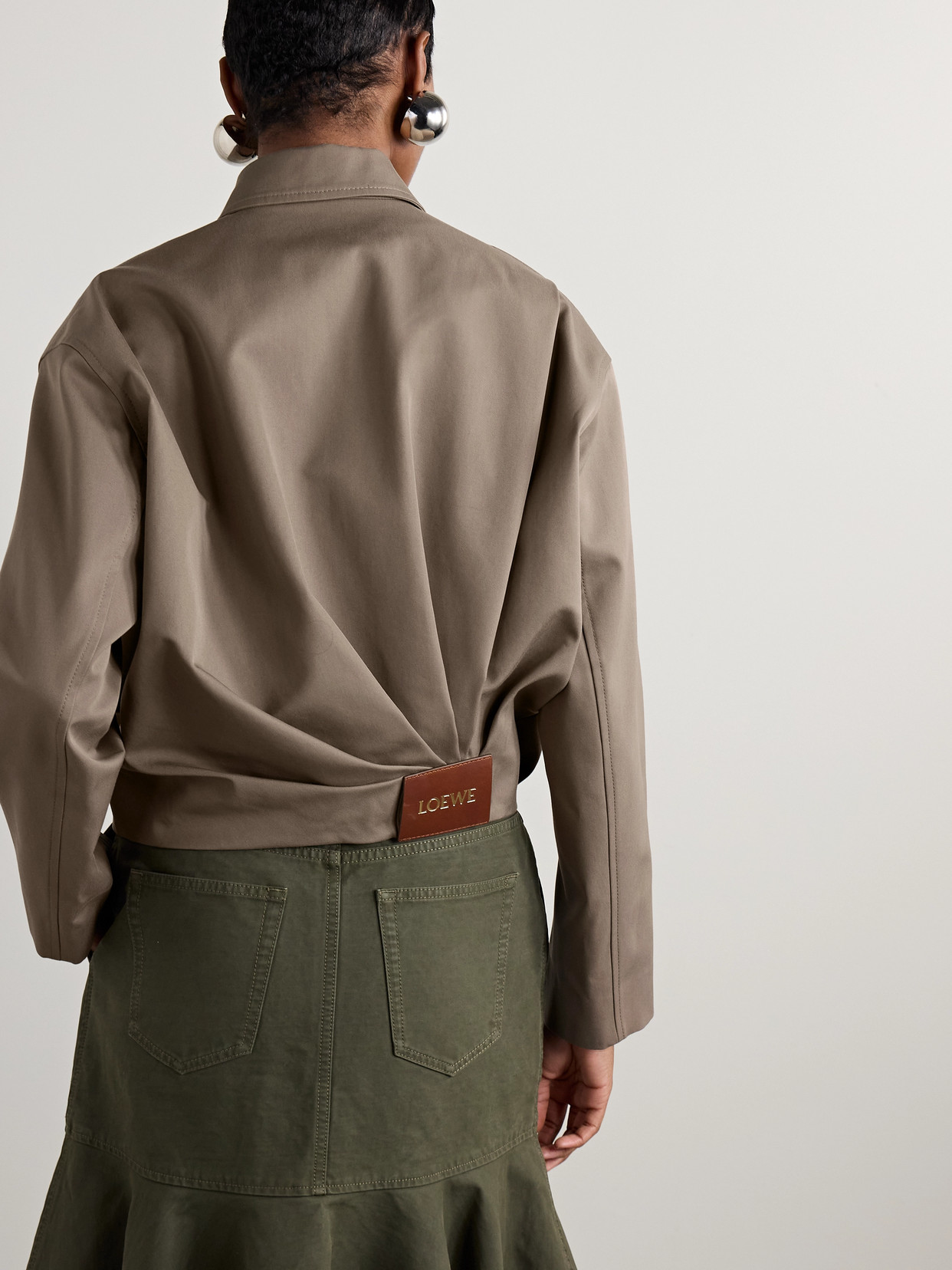 Loewe Gathered Cotton And Silk-blend Twill Jacket In Neutrals
