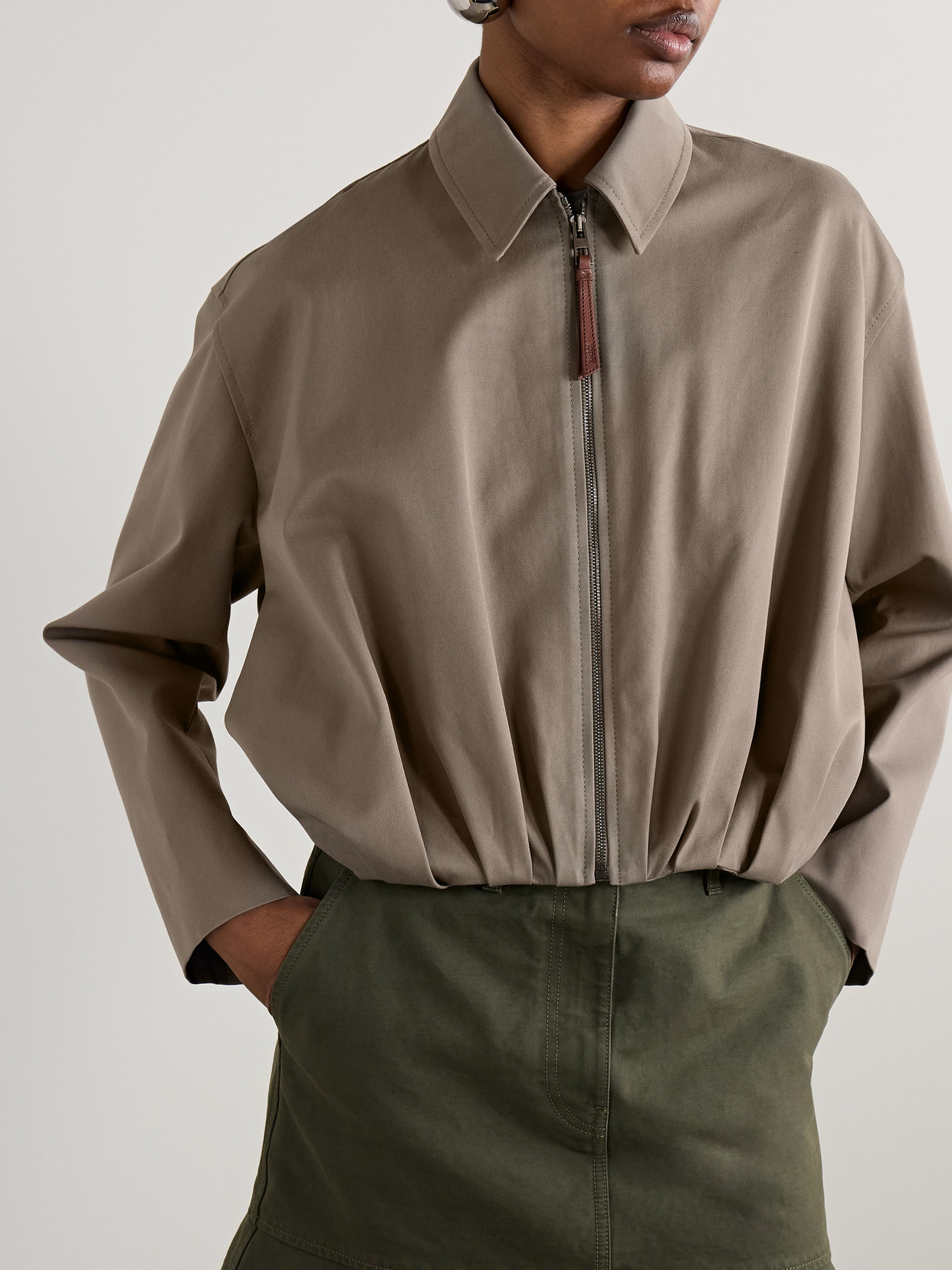Loewe Gathered Cotton And Silk-blend Twill Jacket In Neutrals