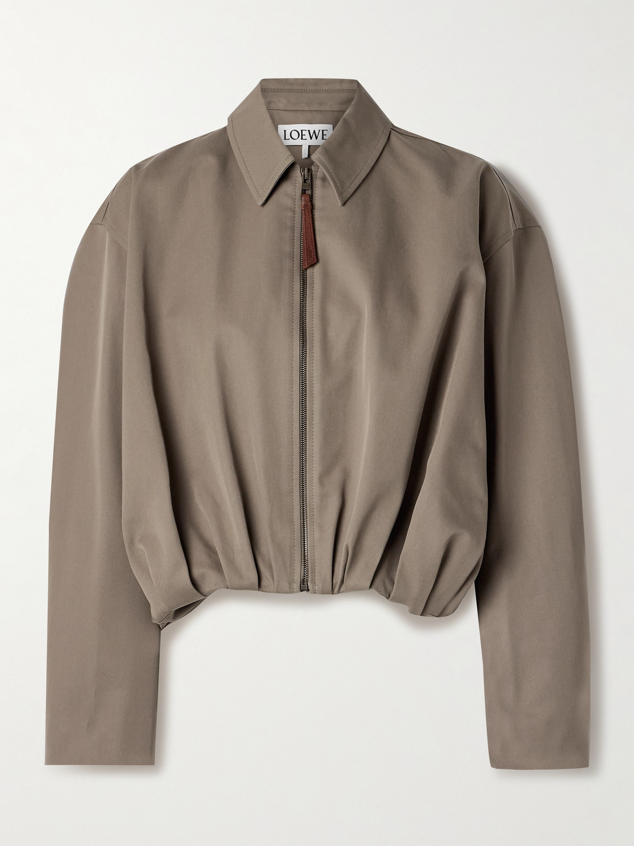 Loewe Gathered Cotton And Silk-blend Twill Jacket In Neutrals