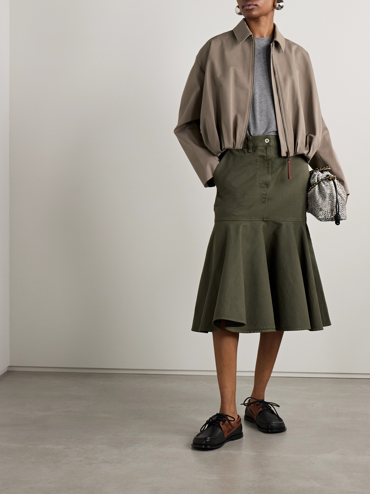 Loewe Gathered Cotton And Silk-blend Twill Jacket In Neutrals