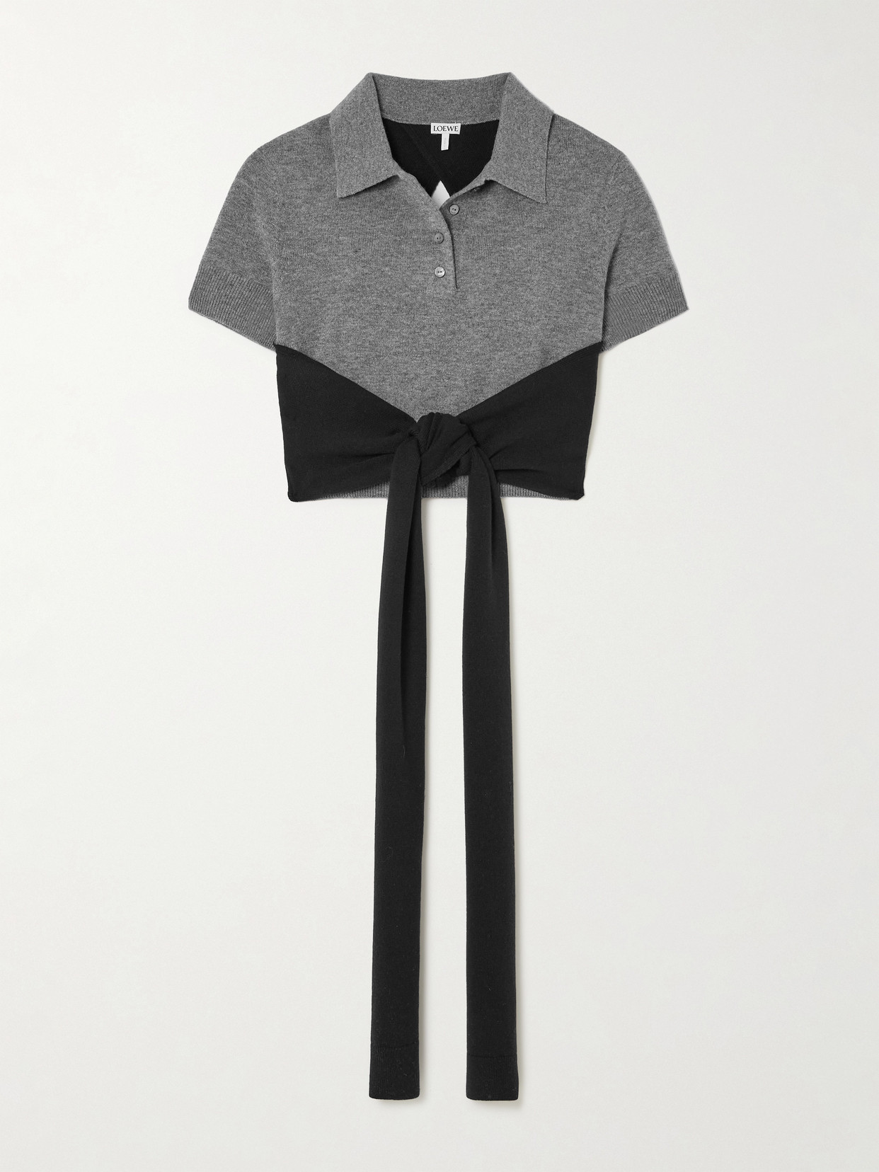 Loewe Cropped Open-back Tie-front Wool-blend Polo Shirt In Gray