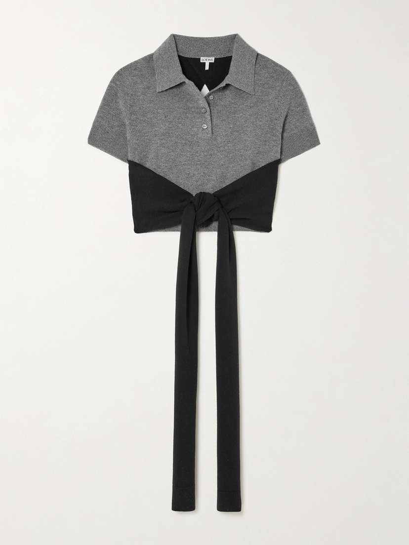 Loewe — Cropped open-back tie-front wool-blend polo shirt