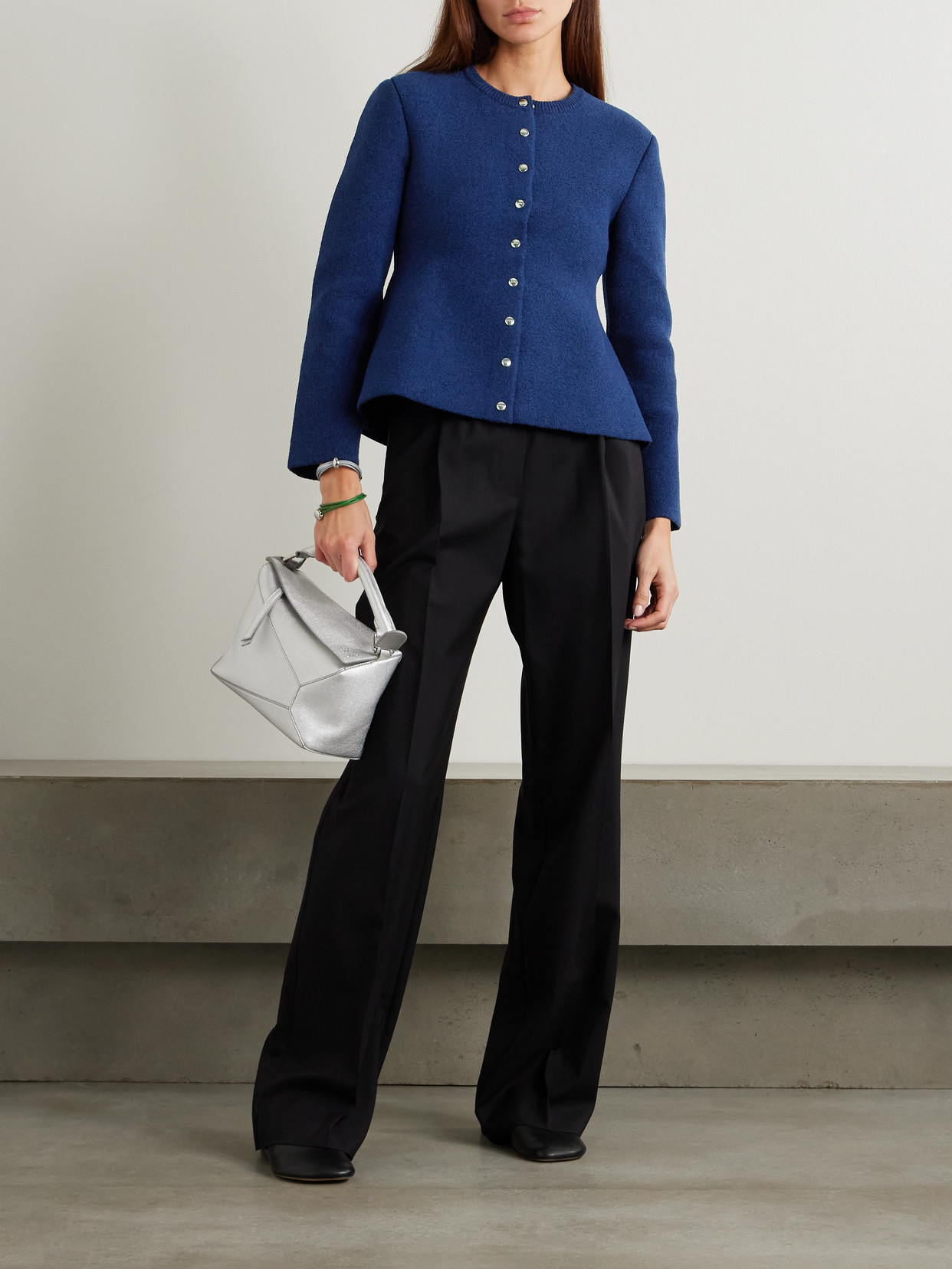 Loewe Long-sleeved Knitted Cardigan In Blue