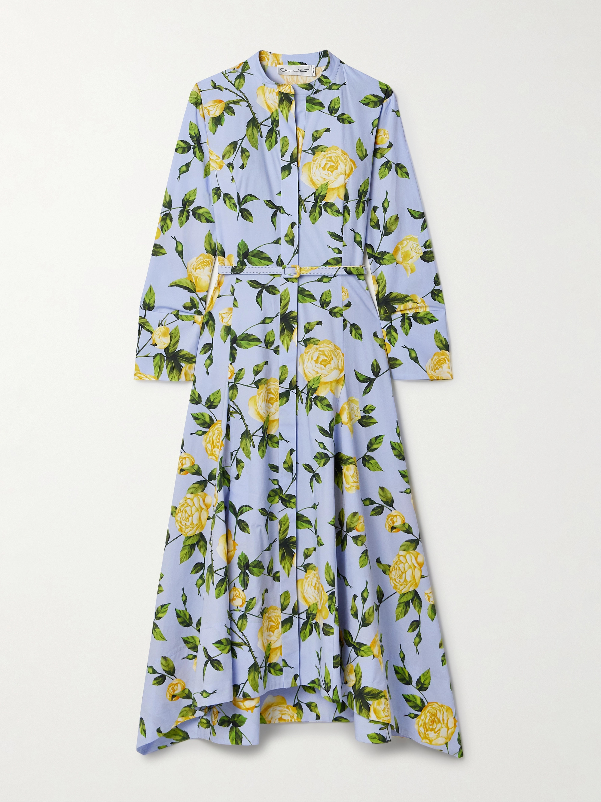 Oscar de la Renta Belted floral-print cotton-blend poplin midi shirt dress