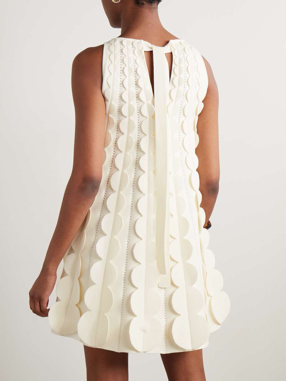 scalloped pointelle-knit mini dress