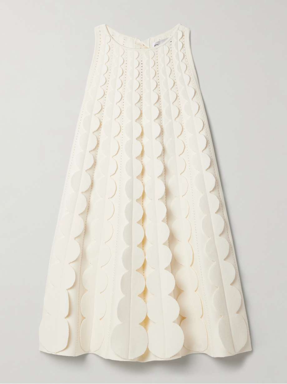 scalloped pointelle-knit mini dress