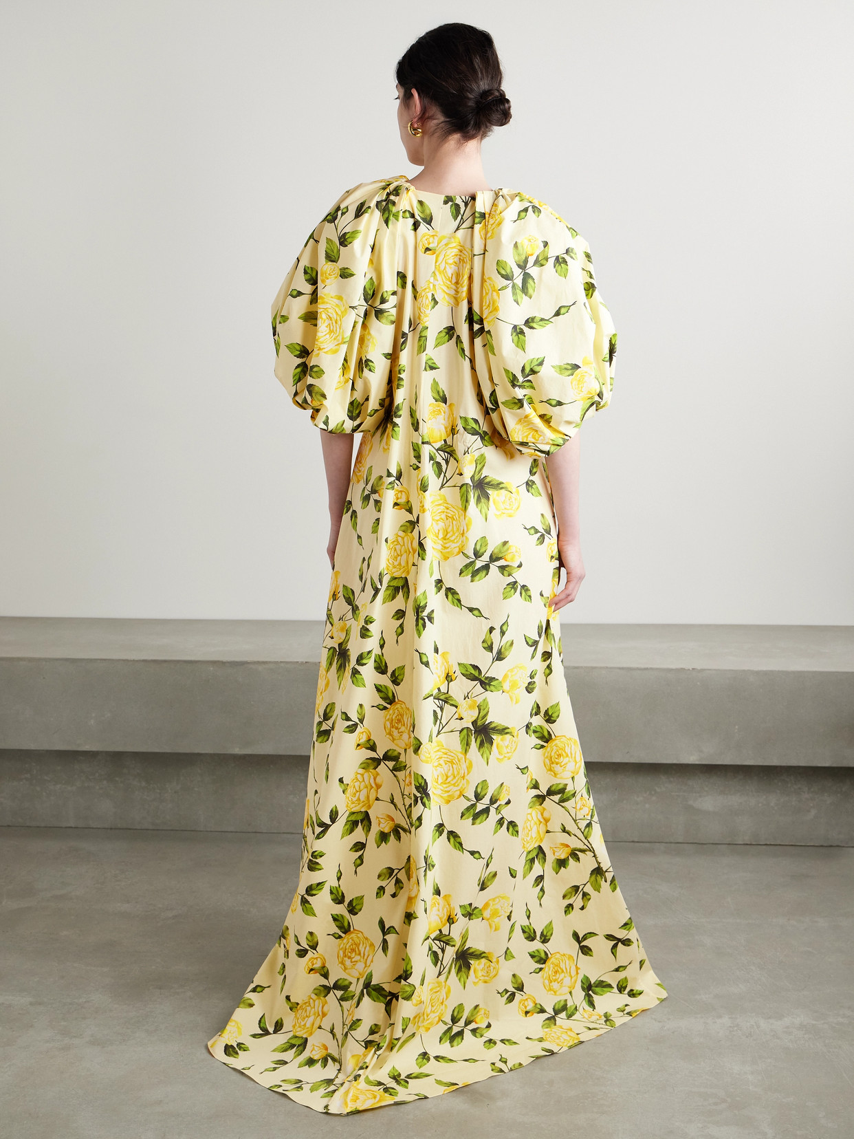 Oscar De La Renta Embellished Gathered Floral-print Cotton-blend Poplin Gown In Yellow